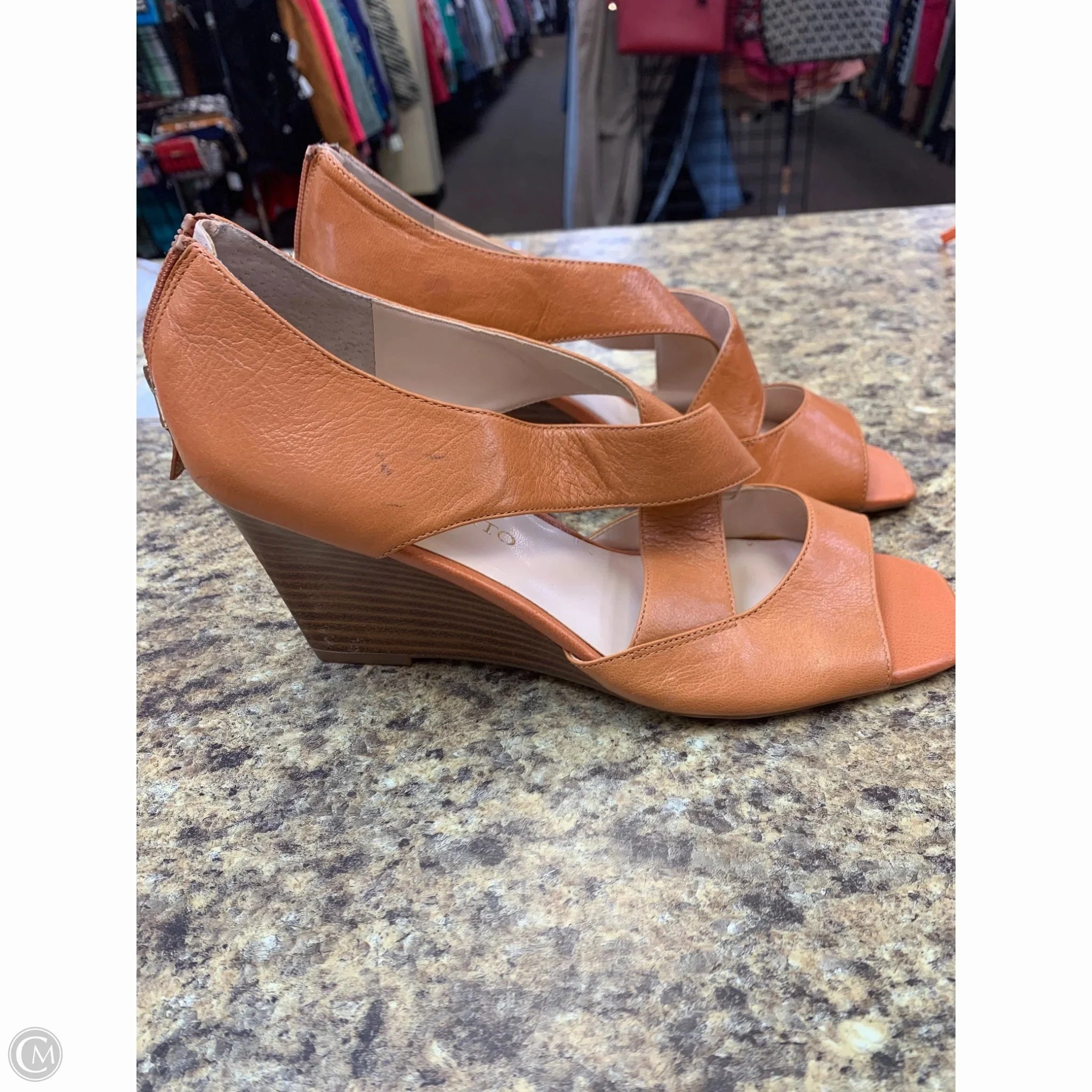 Sandals Heels Wedge By Franco Sarto In Tan, Size: 8