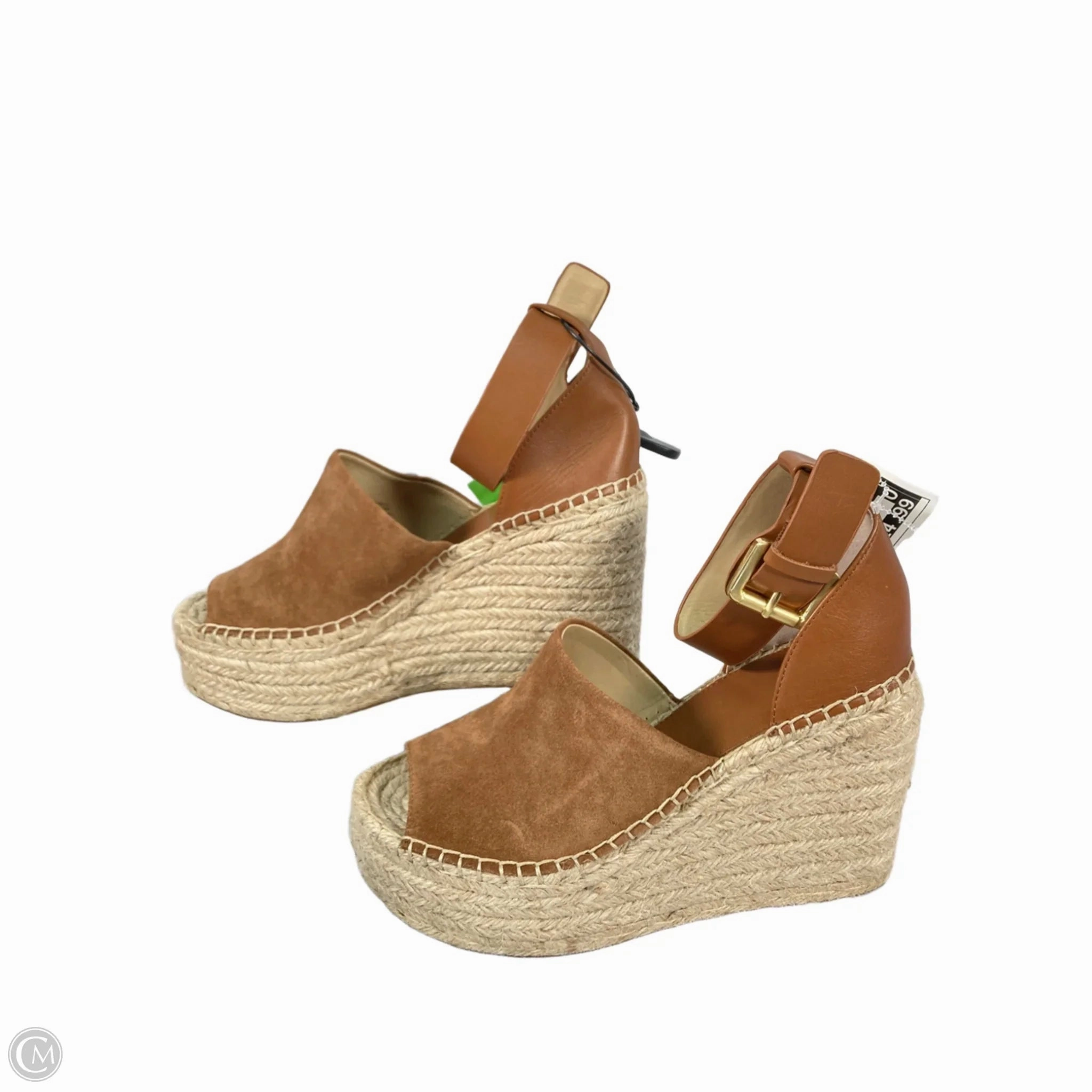 Sandals Heels Wedge By Marc Fisher In Brown & Cream, Size: 9