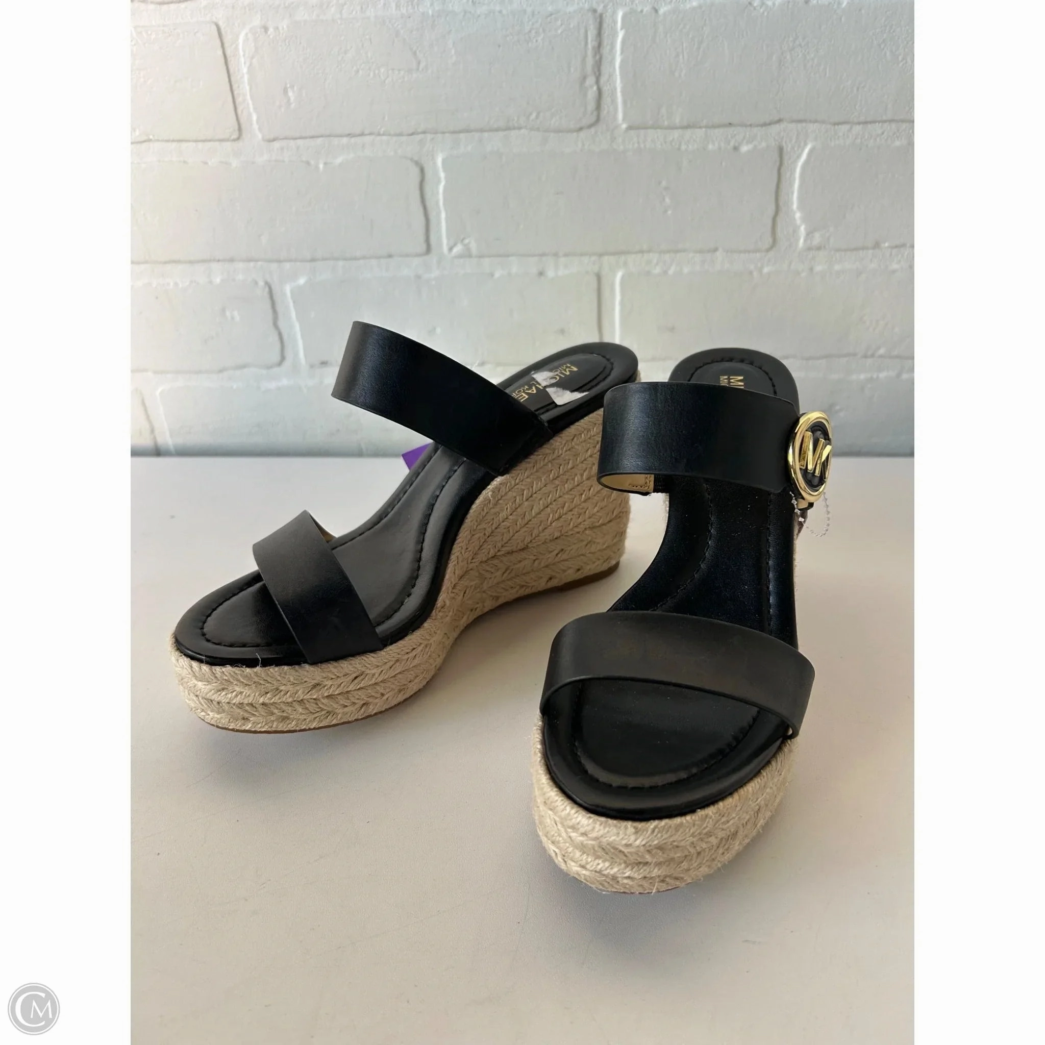 Sandals Heels Wedge By Michael By Michael Kors In Black & Tan, Size: 5.5