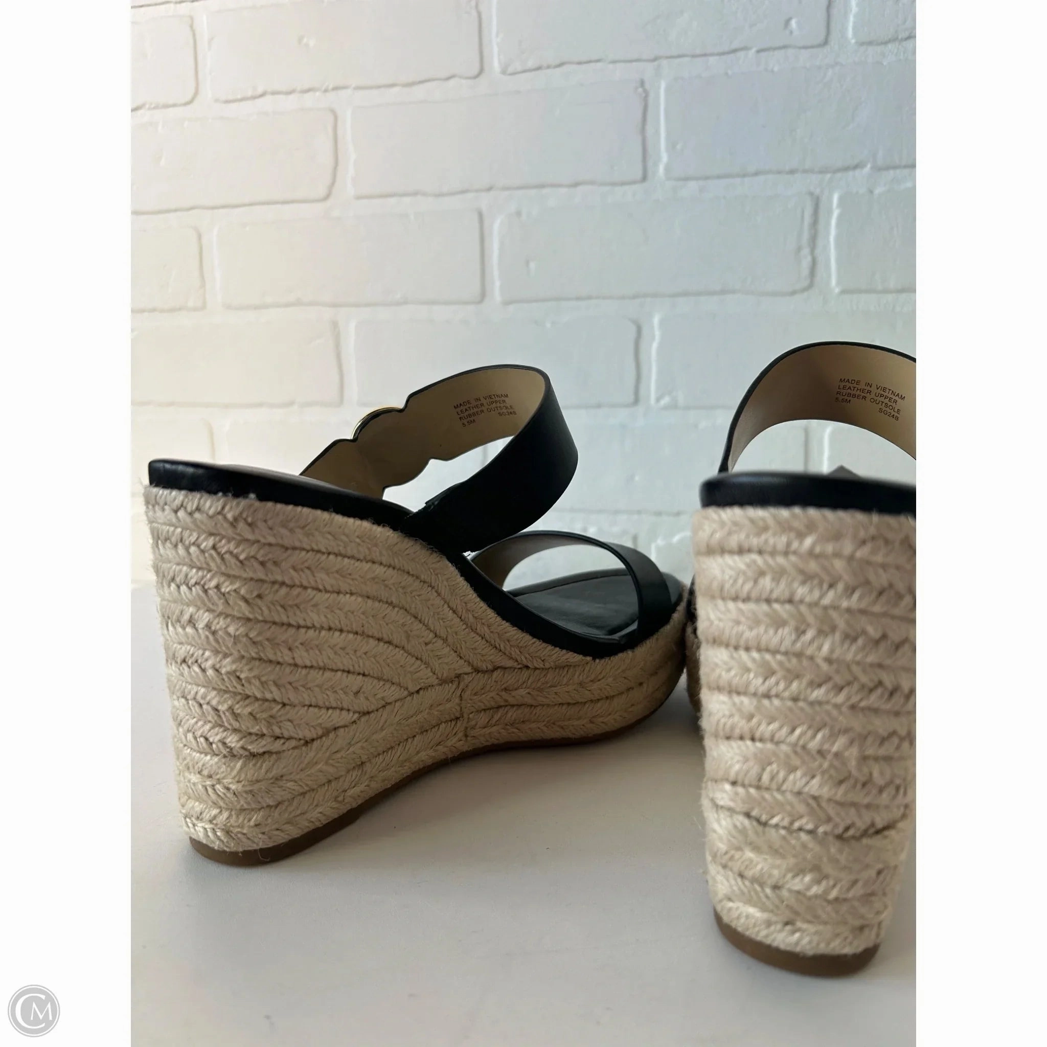 Sandals Heels Wedge By Michael By Michael Kors In Black & Tan, Size: 5.5