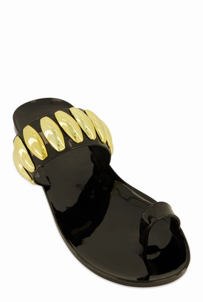 Studded Band Toe Loop Jelly Sandals