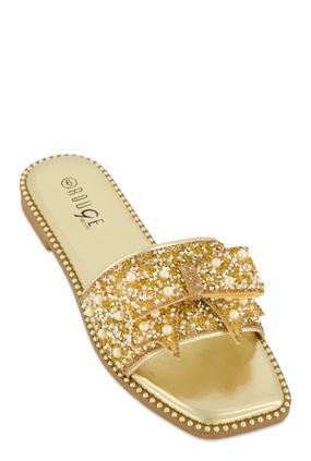 Studded Bow Band Slide Sandals