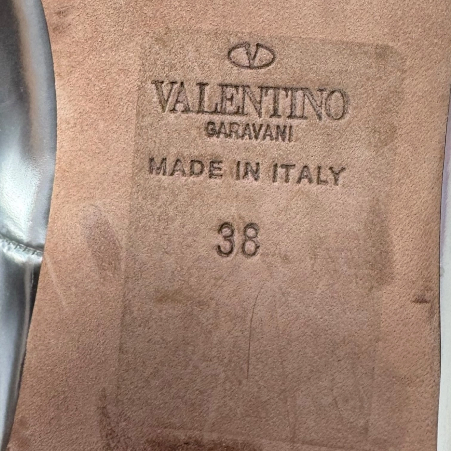 Tango Metallic Ankle Strap Flats Shoes Luxury Designer By Valentino-garavani In Silver, Size: 8