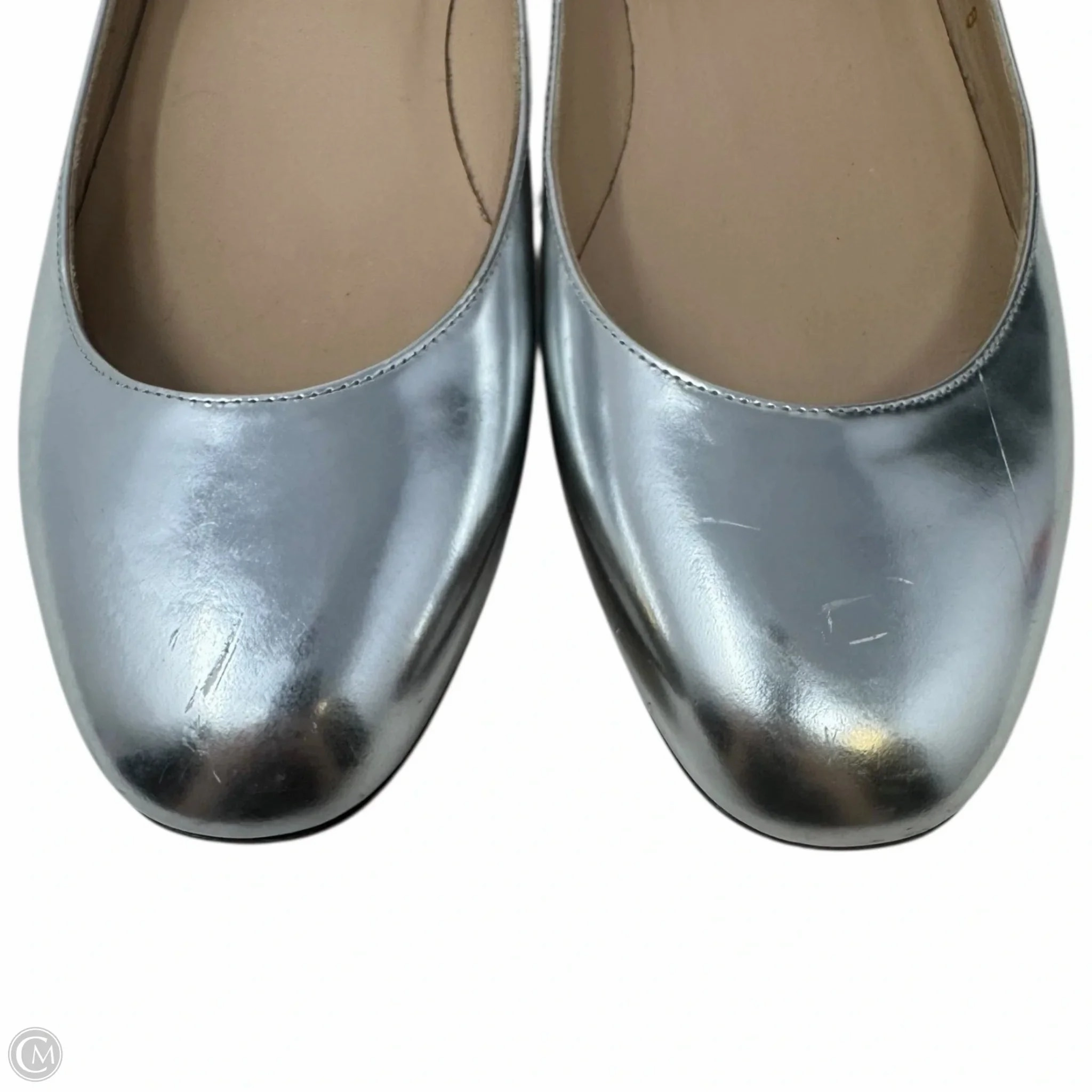 Tango Metallic Ankle Strap Flats Shoes Luxury Designer By Valentino-garavani In Silver, Size: 8