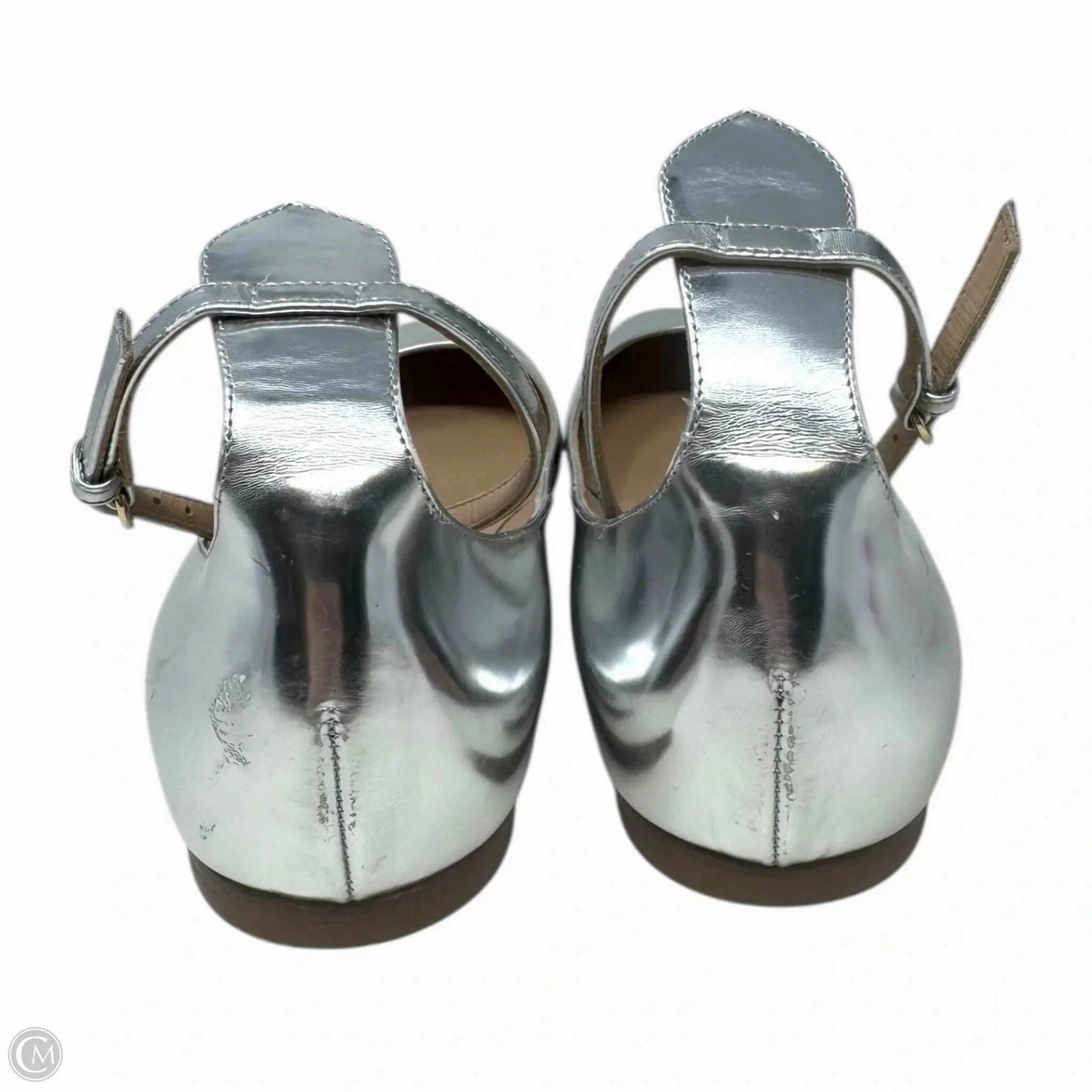 Tango Metallic Ankle Strap Flats Shoes Luxury Designer By Valentino-garavani In Silver, Size: 8