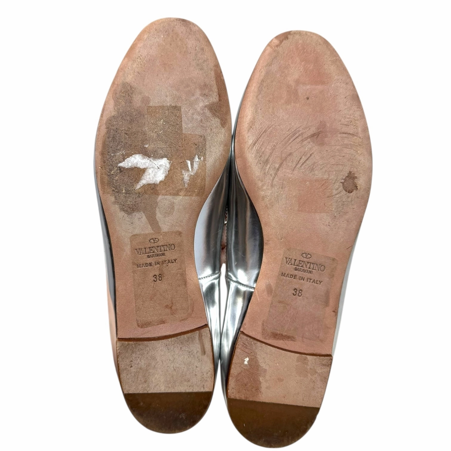 Tango Metallic Ankle Strap Flats Shoes Luxury Designer By Valentino-garavani In Silver, Size: 8