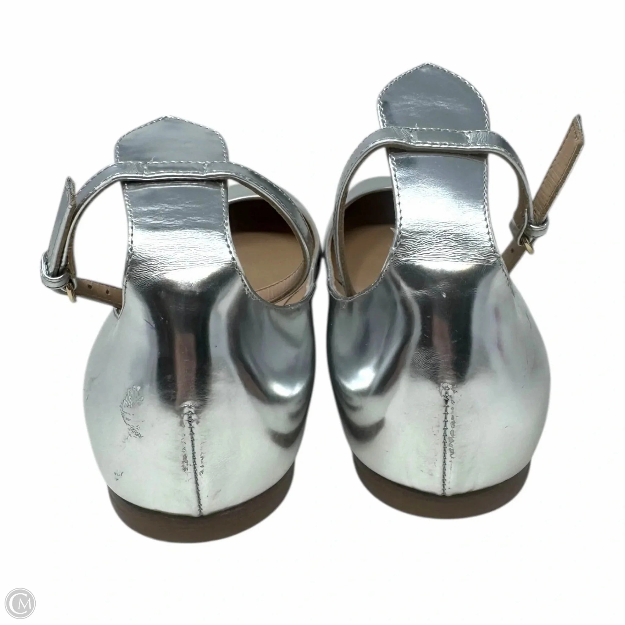 Tango Metallic Ankle Strap Flats Shoes Luxury Designer By Valentino-garavani In Silver, Size: 8