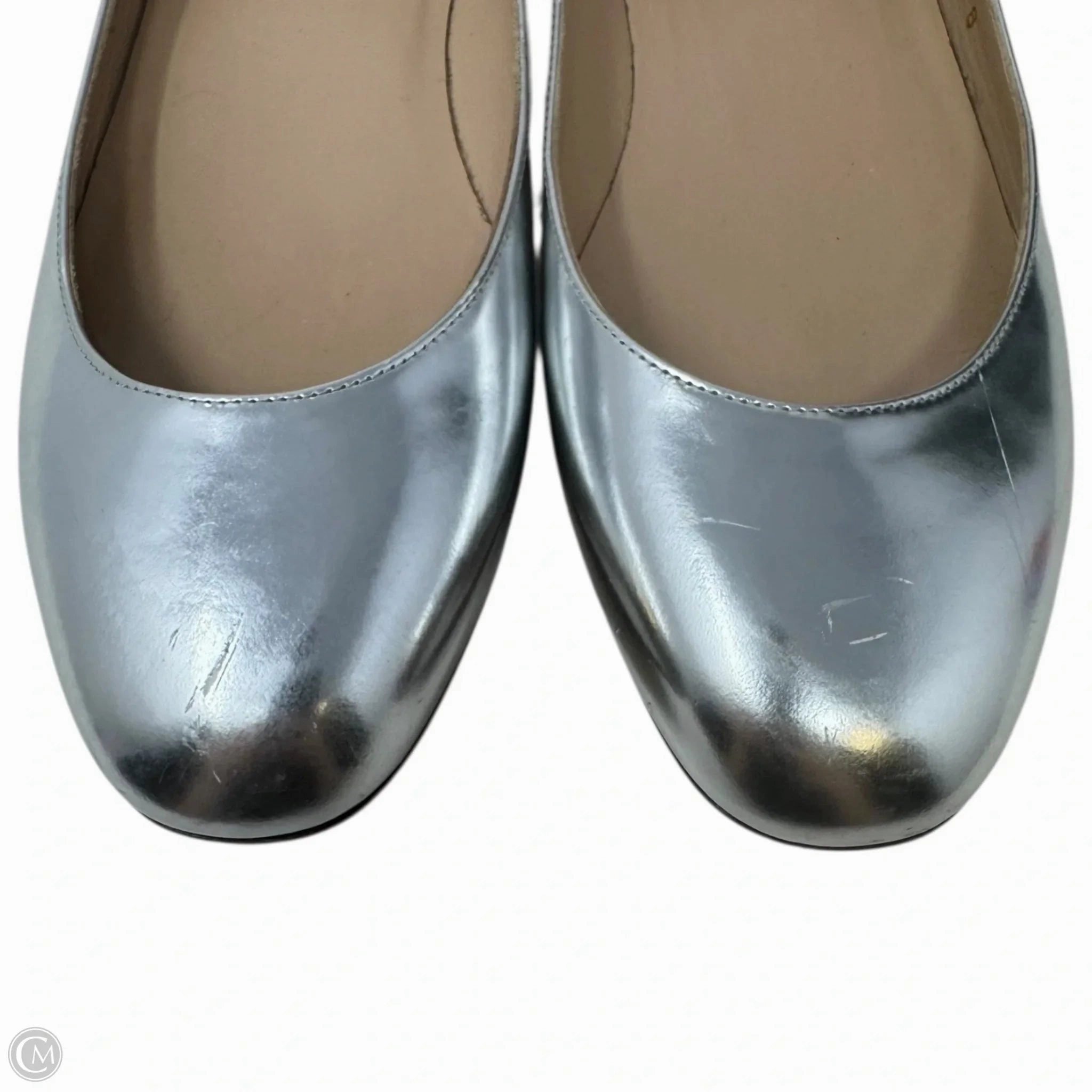 Tango Metallic Ankle Strap Flats Shoes Luxury Designer By Valentino-garavani In Silver, Size: 8