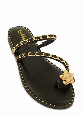 Threaded Chain Strap Toe Loop Sandals