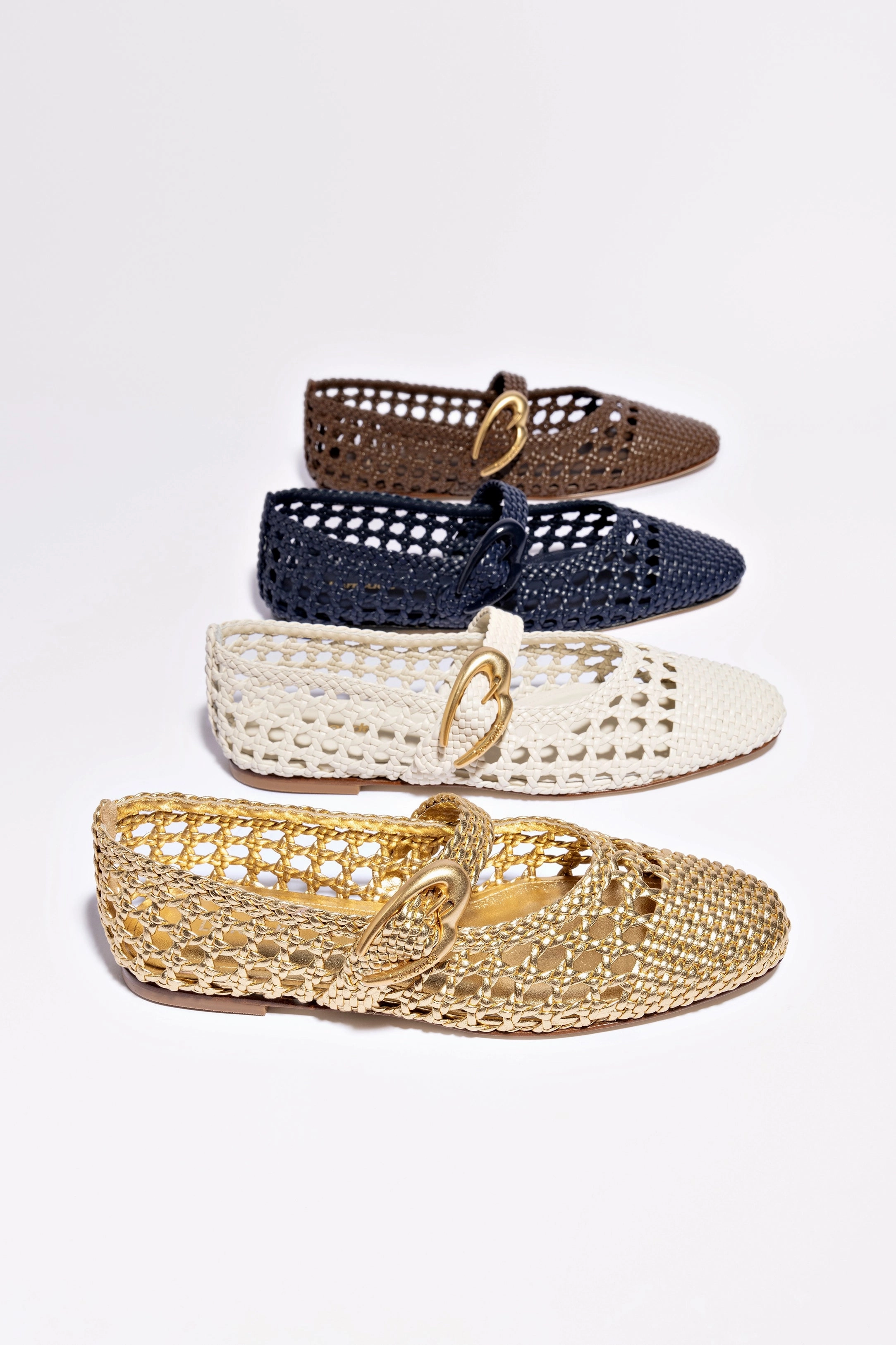 Verona Macrame Ballet Flat In Gold Metallic Leather