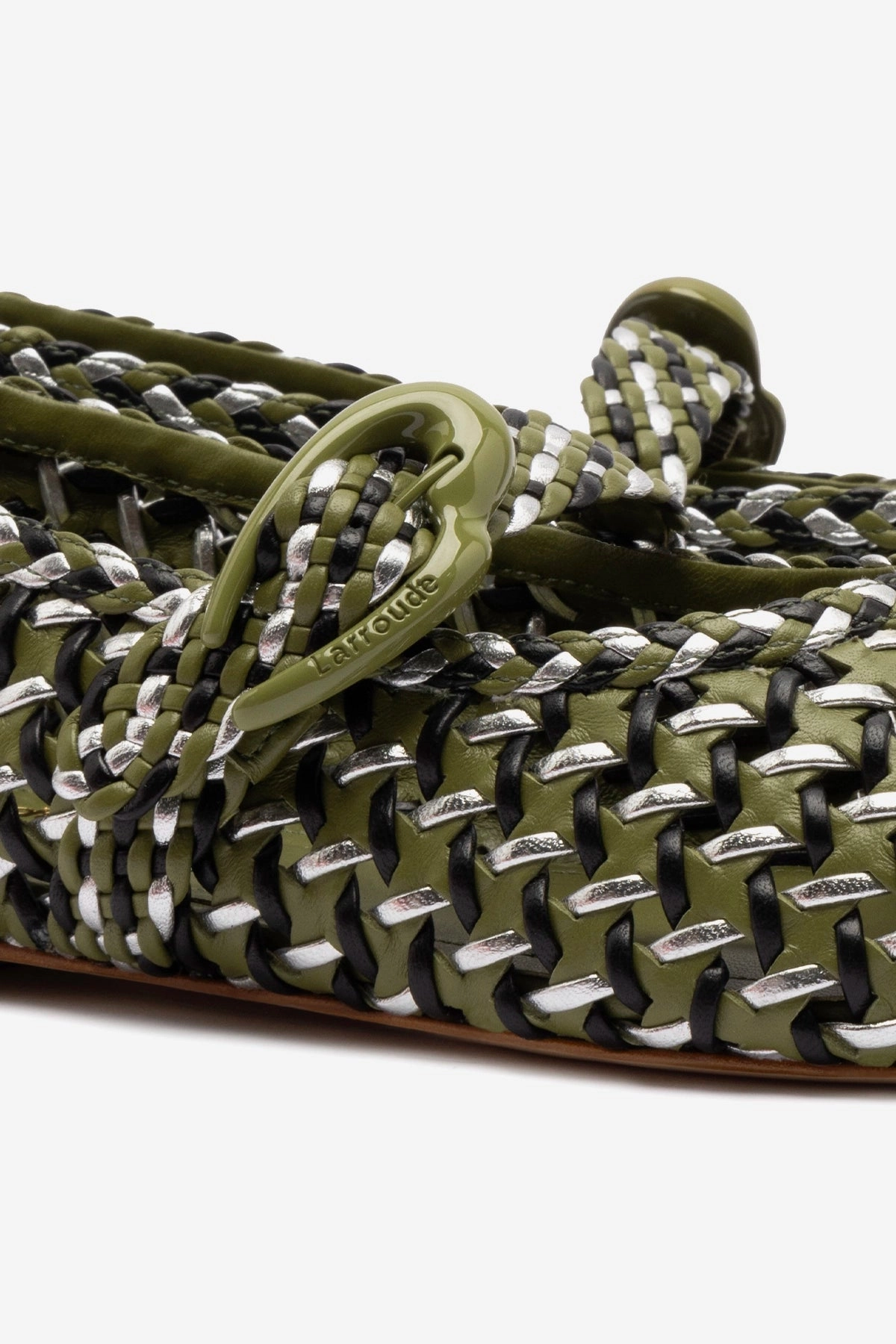 Verona Macrame Ballet Flat In Seaweed, Black and Silver Metallic Leather